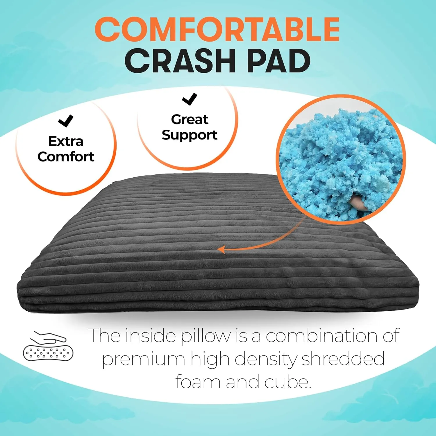 Crash Pad - Sensory Pad with Cover Foam Blocks for Kids and Adults, Ideal Gymnastics Equipment - Charcoal 48" X 48"