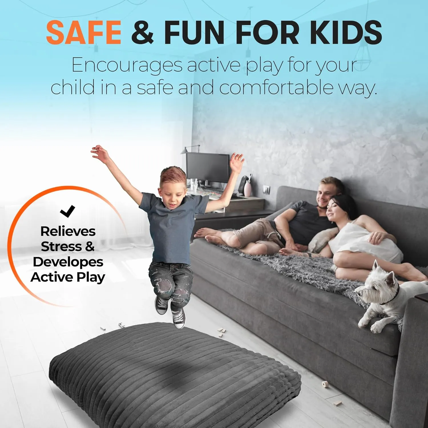 Crash Pad - Sensory Pad with Cover Foam Blocks for Kids and Adults, Ideal Gymnastics Equipment - Charcoal 48" X 48"