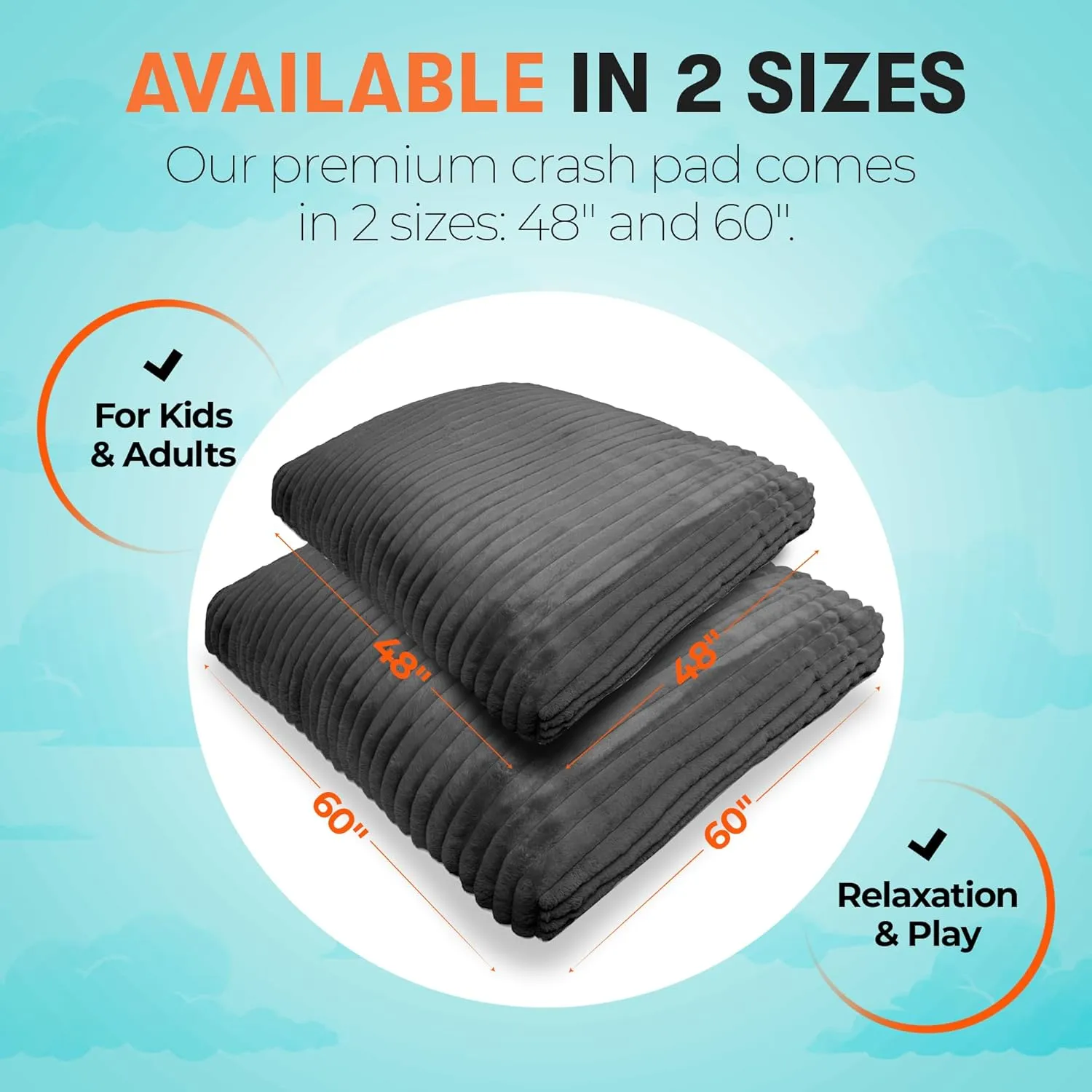 Crash Pad - Sensory Pad with Cover Foam Blocks for Kids and Adults, Ideal Gymnastics Equipment - Charcoal 48" X 48"
