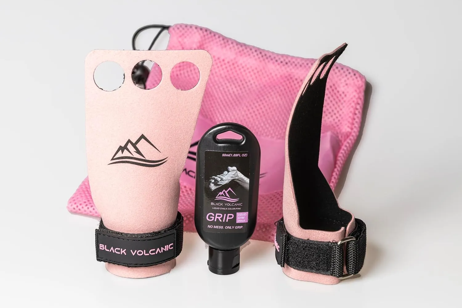 Crossfit Grips, Carbon Hand Grips for Women in Pink, Gym Grips for Crossfit, Weight Lifting, Gymnastics, FREE Pink Liquid Chalk and Mesh Bag