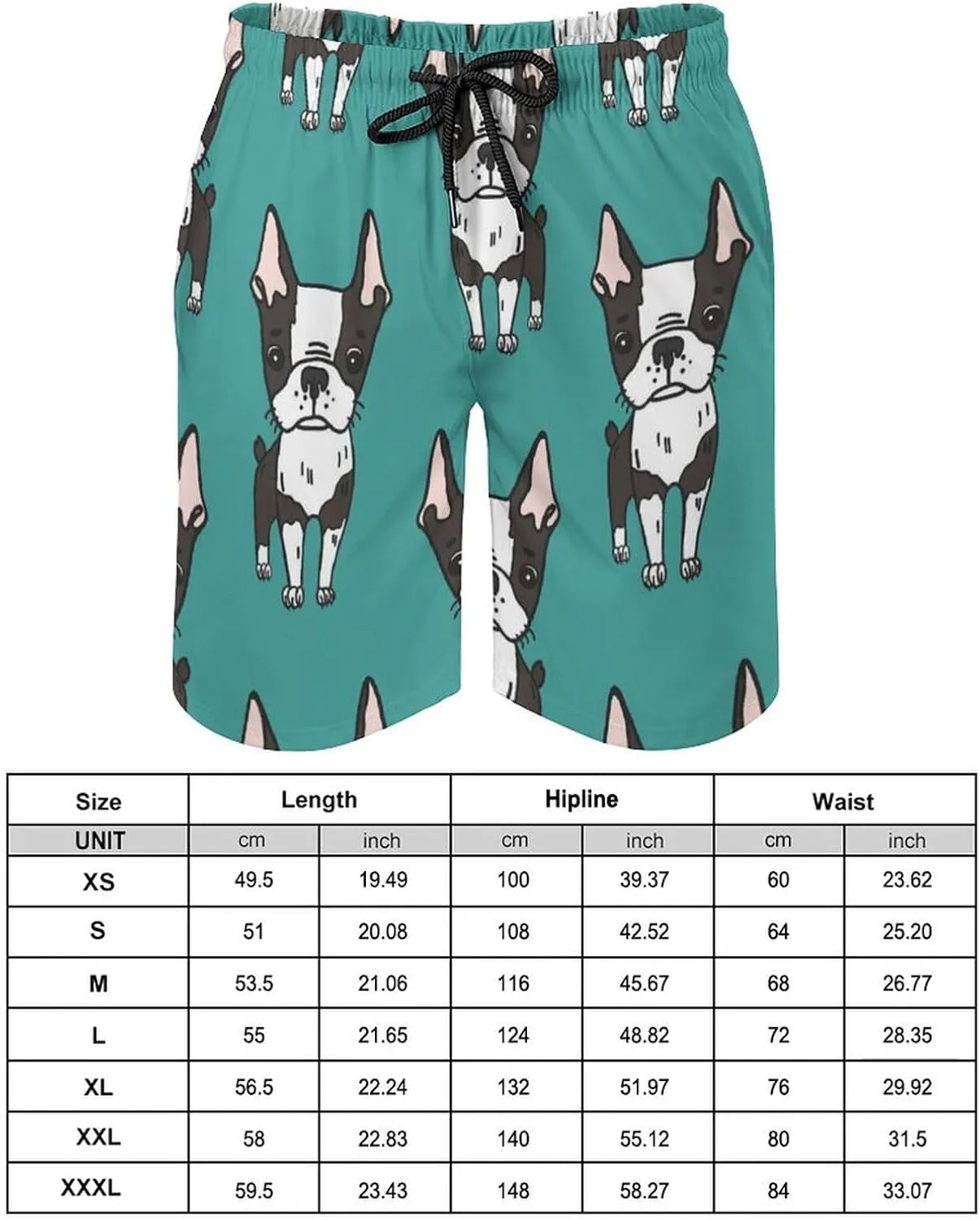 Cute Boston Terrier Men's Swim Trunks Quick Dry Beach Shorts with Mesh Lining Pockets