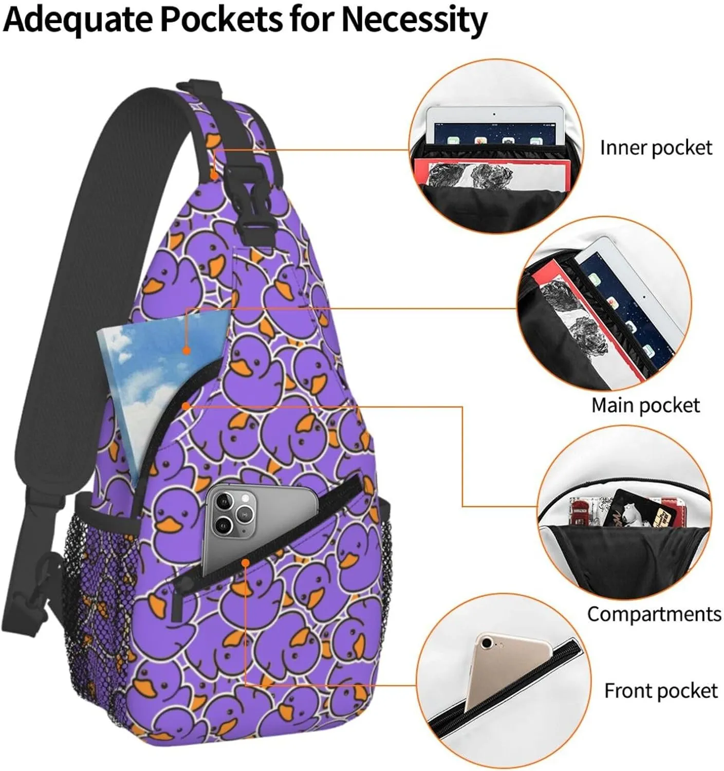 Cute Duck Sling Bag For Women Men Fashion Print Backpack Crossbody Shoulder Bag Sling Backpack Chest Bag Travel Hiking Casual Sport Daypack