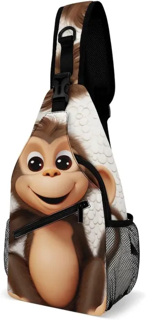 Cute Monkey Sling Bag with Rfid Blocking Causal Mens Crossbody Bag Lightweight Chest Pack Large Man Purse Travel Crossbody Backpack Shoulder Sling Backpack for Hiking Running Cycling