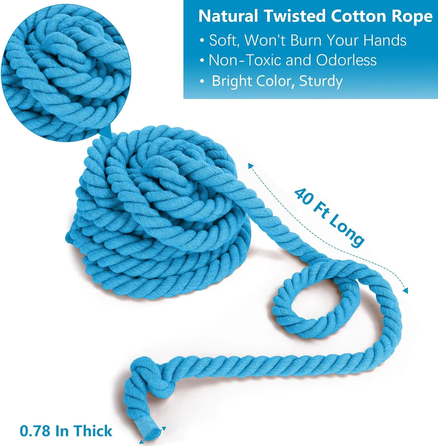 CWLAKON Tug of War Rope Games 40ft for Kids Adult, Field Day Family Reunion Outdoor Outside Yard Backyard Lawn Carnival Camping Picnic Games for Team Building, Blue