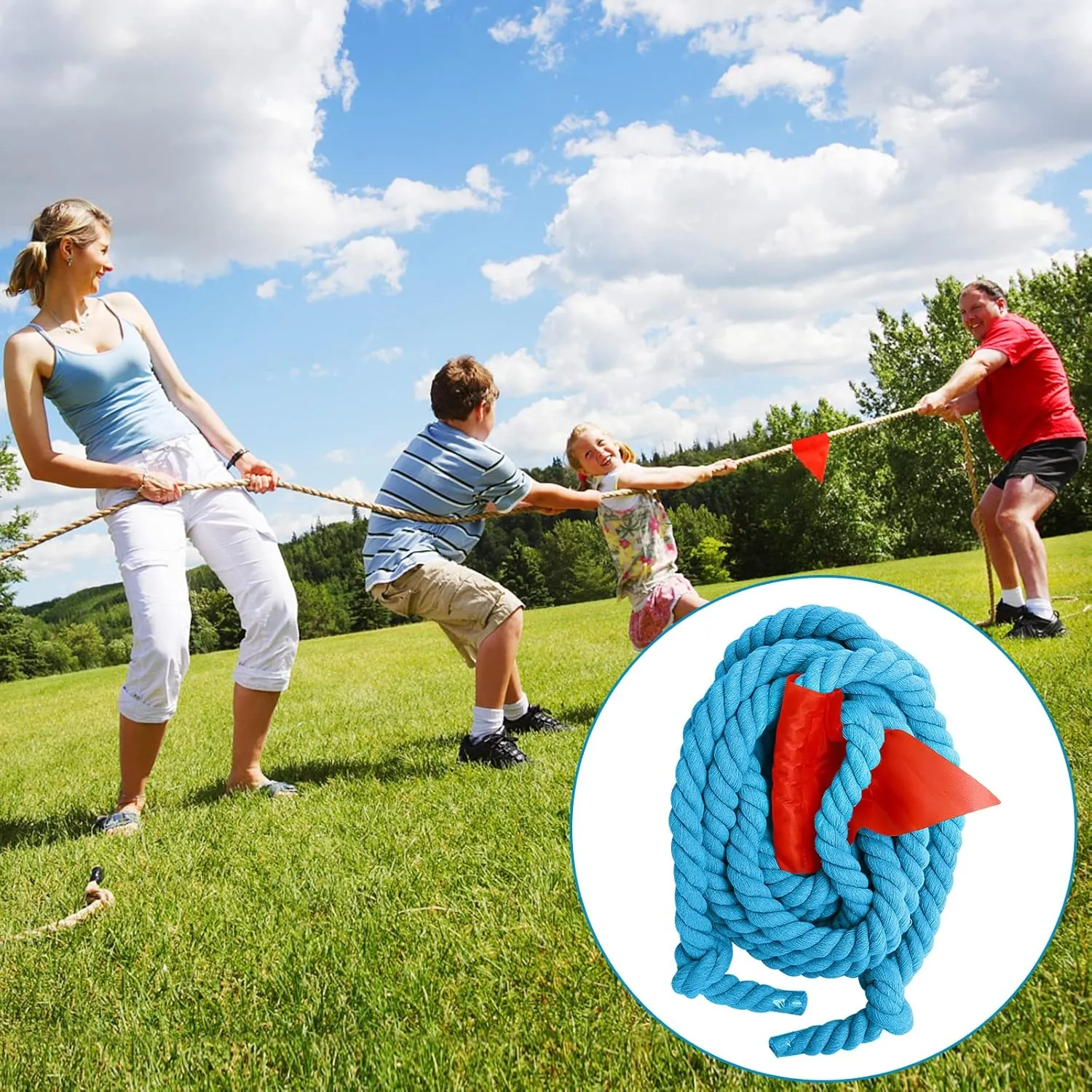 CWLAKON Tug of War Rope Games 40ft for Kids Adult, Field Day Family Reunion Outdoor Outside Yard Backyard Lawn Carnival Camping Picnic Games for Team Building, Blue
