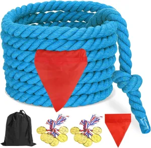 CWLAKON Tug of War Rope Games 40ft for Kids Adult, Field Day Family Reunion Outdoor Outside Yard Backyard Lawn Carnival Camping Picnic Games for Team Building, Blue