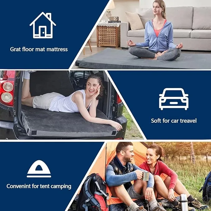 CYMULA Memory Foam Camping Mattress Pad, CertiPUR-US Sleeping Mat Portable Roll Up Mattress for Adults, Camping Bed Pads for Sleeping, Guest Bed for Sleepover Car Bed with Travel Bag