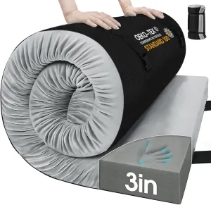CYMULA Memory Foam Camping Mattress Pad,3 in and 2 in Sleeping Pad for Camping, Non-Slip Bottom Floor Cot Mattress for Adults,Portable Roll up Mattress Pad Mat for Car Travel,Guest Bed Tent