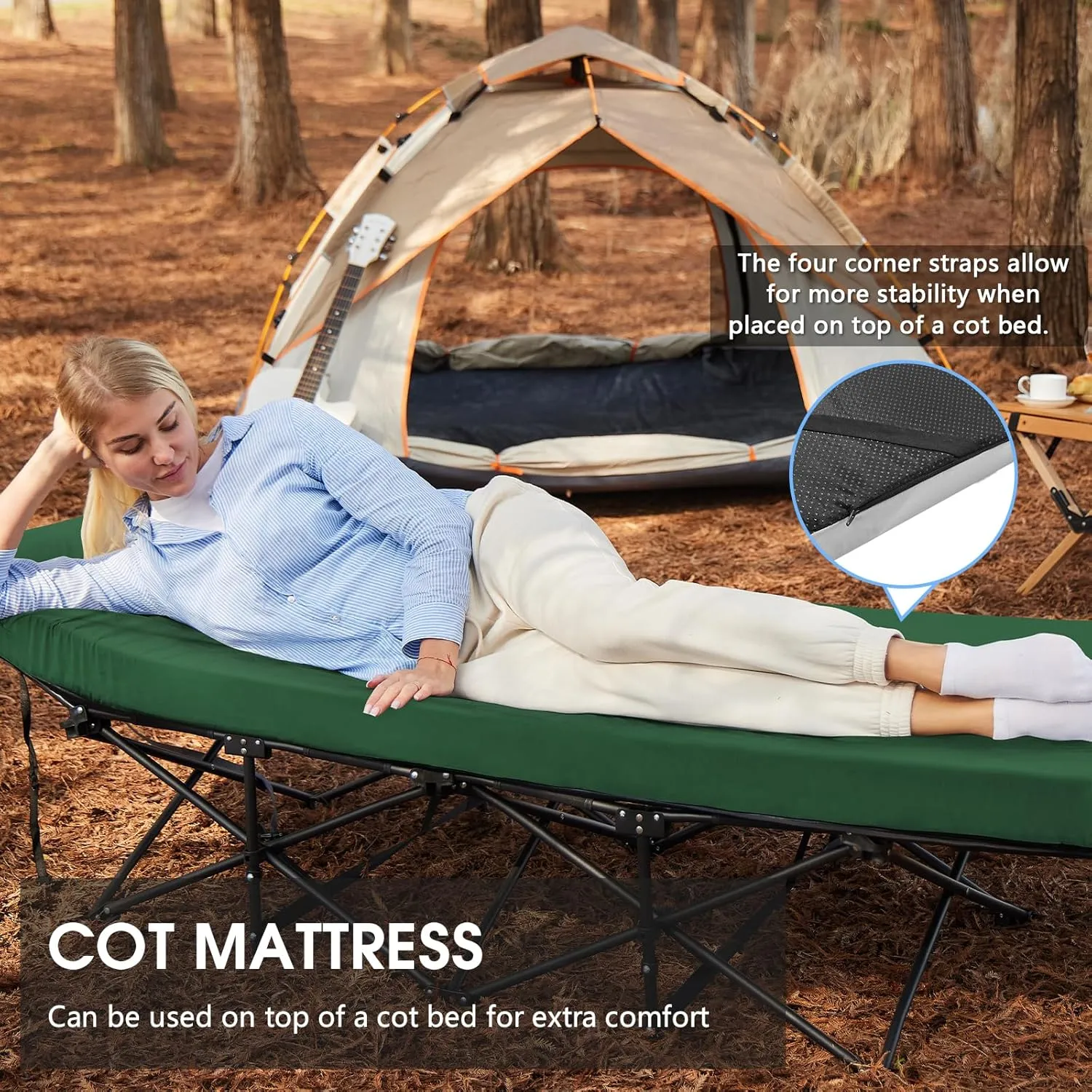 CYMULA Memory Foam Camping Mattress Pad,3inch Sleeping Pad for Camping,Non-Slip Bottom Floor Cot Mattress Bed with Retaining Portable Roll up Mattress Pad Mat for Travel Truck Guest Bed Tent