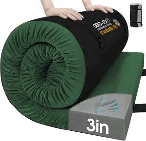 CYMULA Memory Foam Camping Mattress Pad,3inch Sleeping Pad for Camping,Non-Slip Bottom Floor Cot Mattress Bed with Retaining Portable Roll up Mattress Pad Mat for Travel Truck Guest Bed Tent