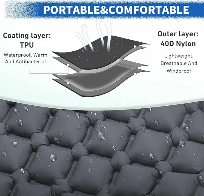 DDD Ultra-Light Inflatable Camping Sleeping Pad with its Built-in Foot Pump and Pillow - The Ultimate Camping pad, Hiking pad, Backpacking Pad and Lightweight for a Outdoor Sleep——Gray