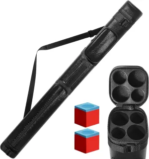 Deekin 2 x 2 Pool Cue Billiard Stick Carrying Case 4 Holes Pu Hard pool cue Bag with Blue Pool Cue Chalks for Billiards Accessories Pool Table Accessories, Black