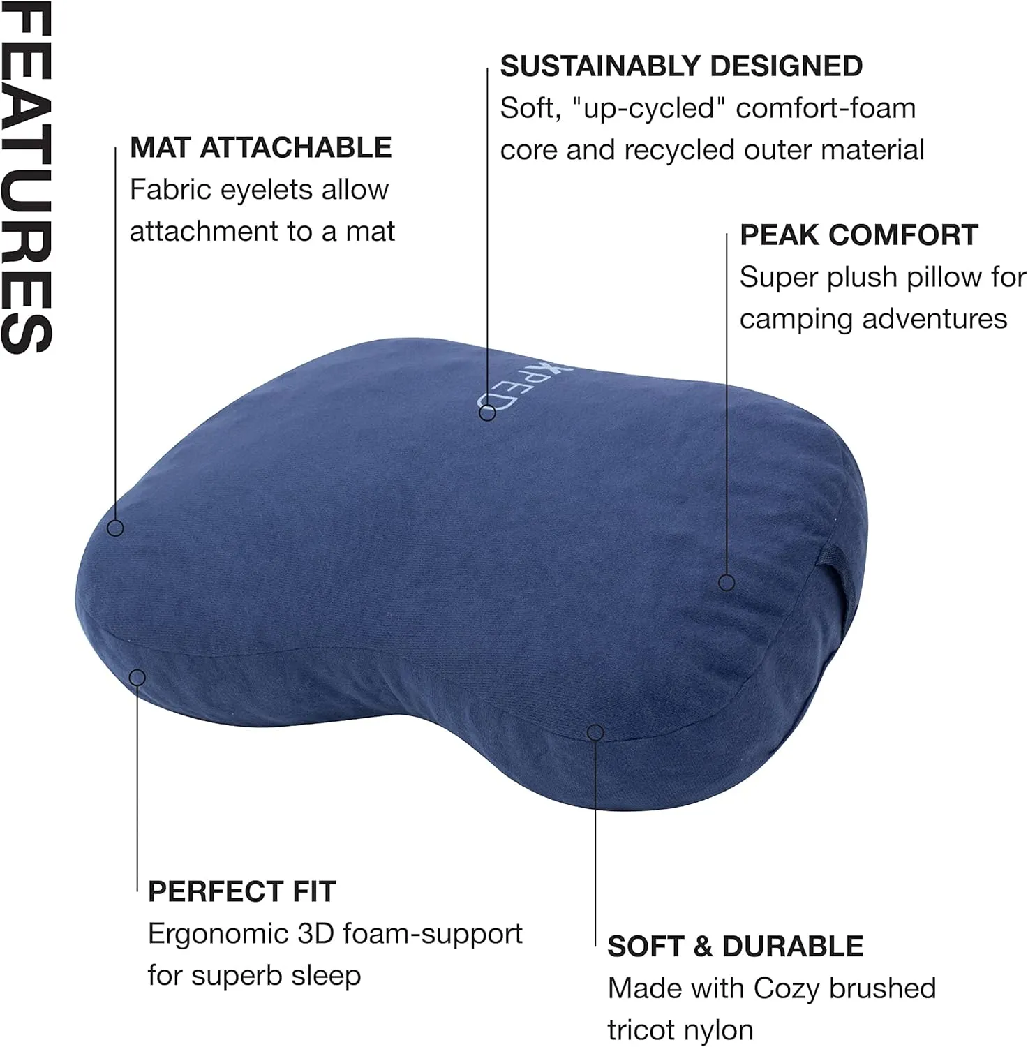 DeepSleep Pillow | Soft & Super Plush Camping Pillow | Ergonomic Pillow | Soft Camping Pillow, Navy, Medium