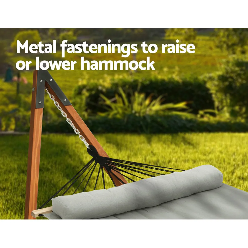 Deluxe Double 2-Person Hammock with Wooden Stand Indoor/Outdoor Use - Grey
