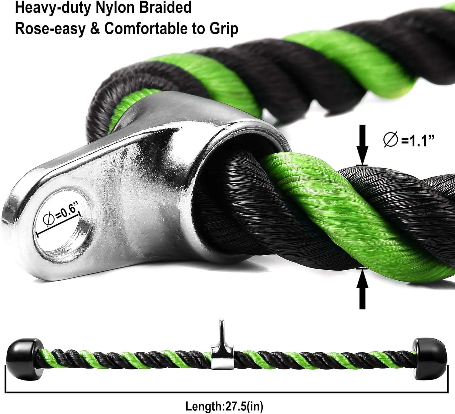 Deluxe Tricep Rope Pull Down Cable, 27 & 36 Inch Rope Length, Easy to Grip & Non-Slip Cable Attachment for Gym Workout Exercise