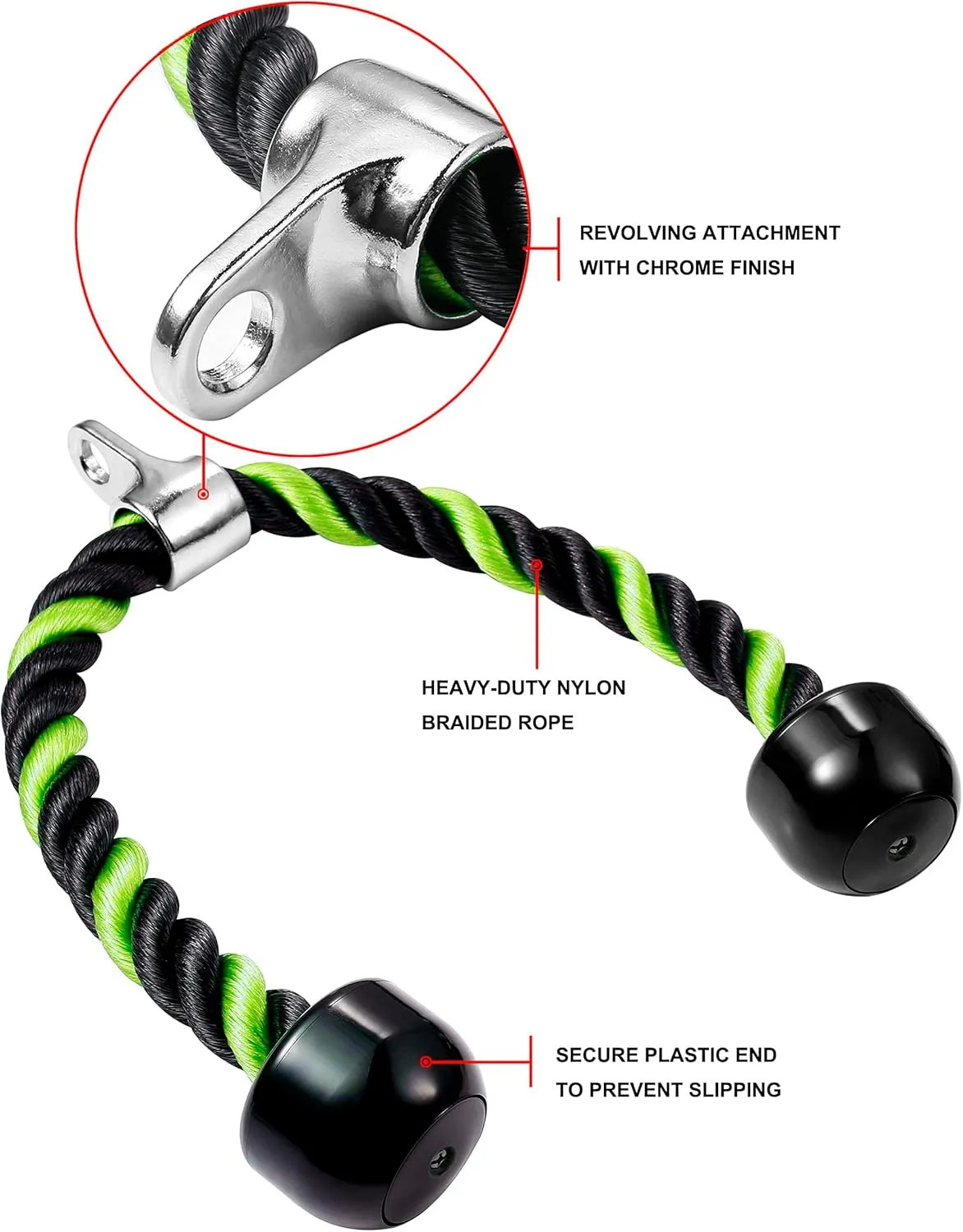 Deluxe Tricep Rope Pull Down Cable, 27 & 36 Inch Rope Length, Easy to Grip & Non-Slip Cable Attachment for Gym Workout Exercise