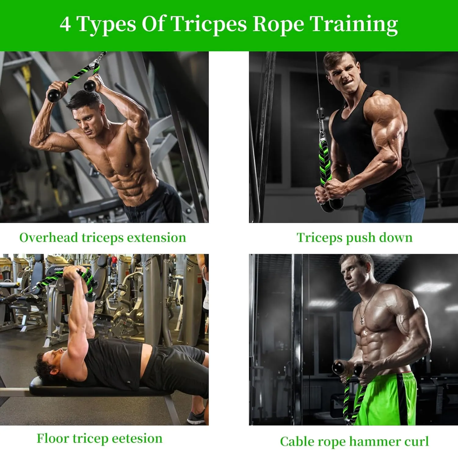 Deluxe Tricep Rope Pull Down Cable, 27 & 36 Inch Rope Length, Easy to Grip & Non-Slip Cable Attachment for Gym Workout Exercise