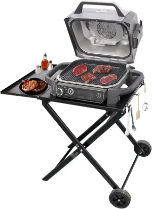 Demao Stand for Ninja Woodfire Outdoor Grill (OG701 Only), Outdoor Folding Grill Table Stand for Ninja OG700 Series, Heavy Duty Steel Cart as XSKSTAND, Black