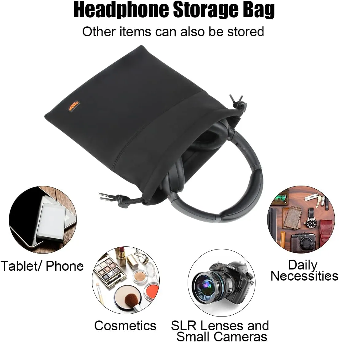 Desing Wish Lightweight Headphone Storage Bag, Portable Headset Carrying Pouch Headphone Case Bag Soft Travel Pouch for Over-Ear Headphones/Gaming Headsets/Neckband Earbuds (Large Black)