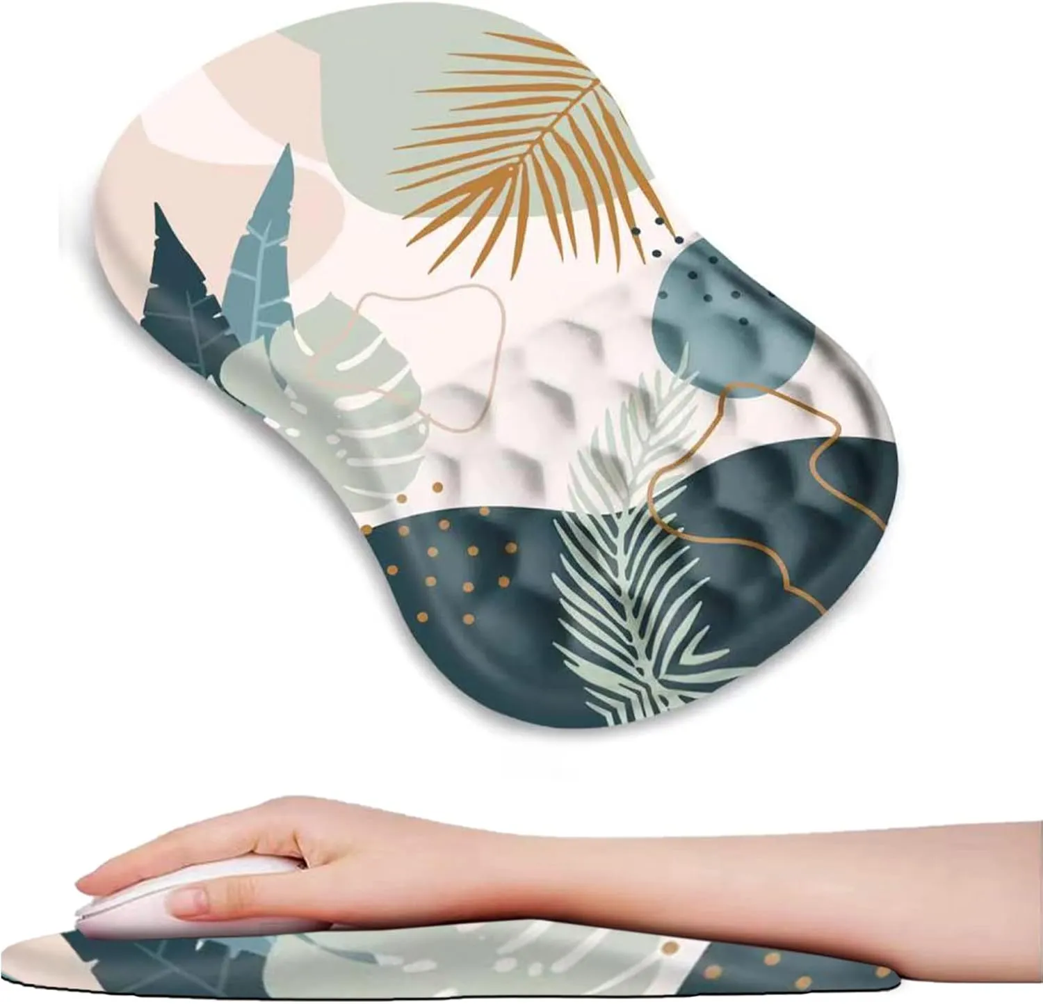 DINKY Ergonomic Mouse Pads Wrist Support, Entire Memory Foam with Anti-Slip PU Base, Pain Relief Mouse Mat with Wrist Rests Easy Typing for Computer Laptop, Home and Office (Anstract Plant)