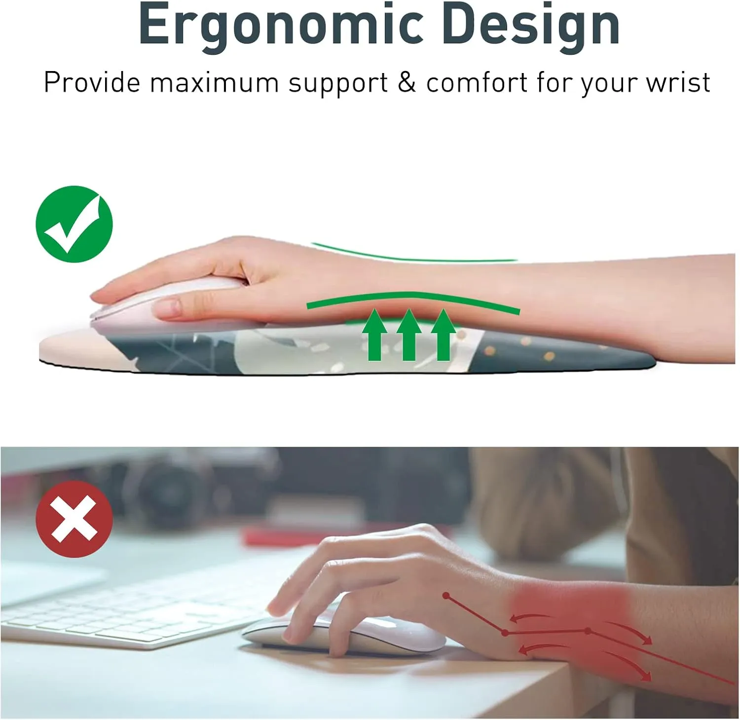 DINKY Ergonomic Mouse Pads Wrist Support, Entire Memory Foam with Anti-Slip PU Base, Pain Relief Mouse Mat with Wrist Rests Easy Typing for Computer Laptop, Home and Office (Anstract Plant)
