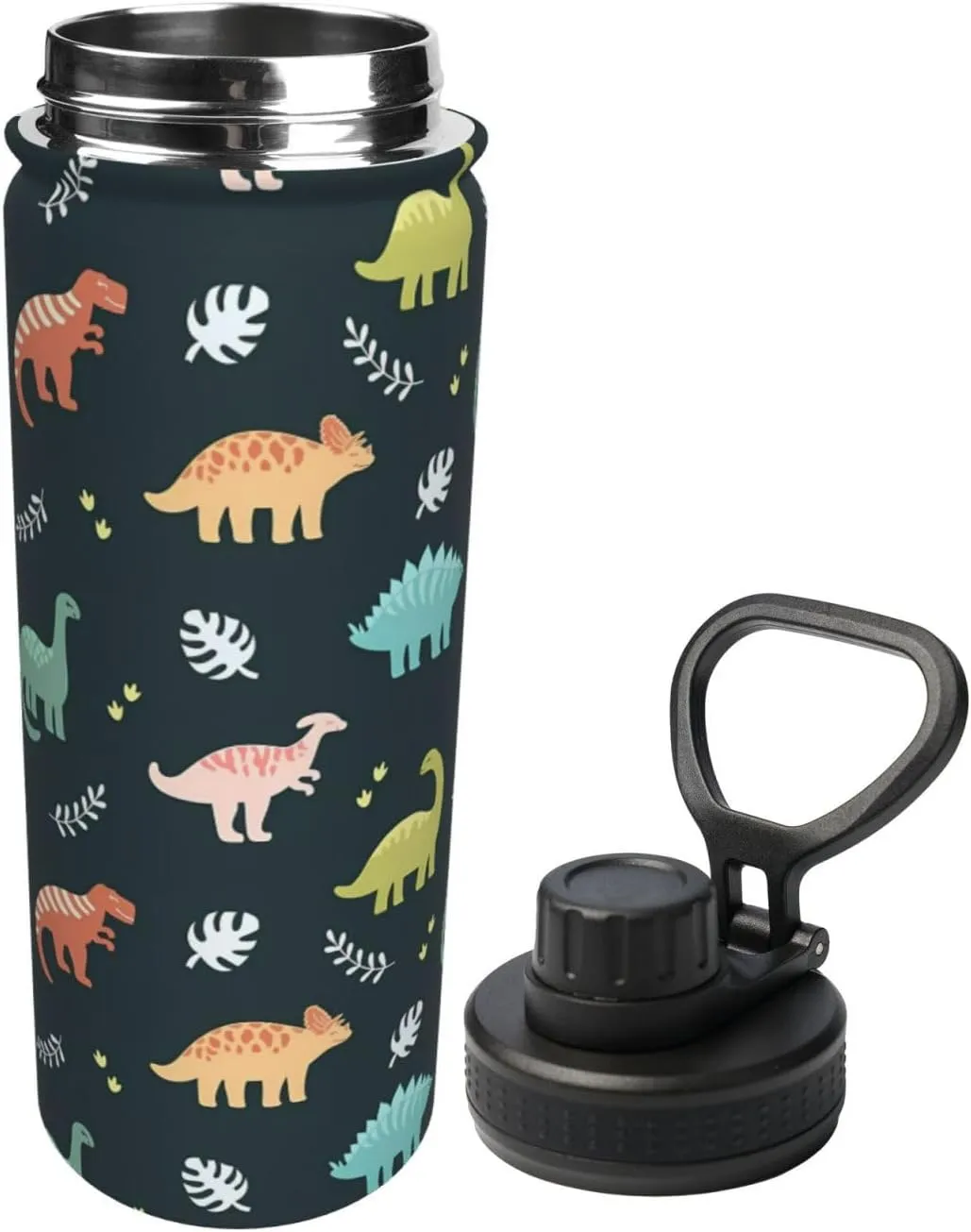 Dinosaurs and Leaves Sports Water Bottle 18 Oz Stainless Steel Sports Insulated Kettle for Travel Outdoor Gym