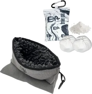 Disc Golf Grip Enhancer Bundle | Disc Golf Towel & Golf Disc Cleaning Tool | Refillable Disc Golf Chalk Bag with Extra Chalk Balls