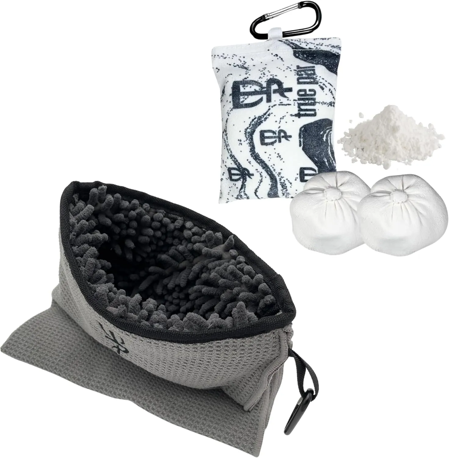 Disc Golf Grip Enhancer Bundle | Disc Golf Towel & Golf Disc Cleaning Tool | Refillable Disc Golf Chalk Bag with Extra Chalk Balls