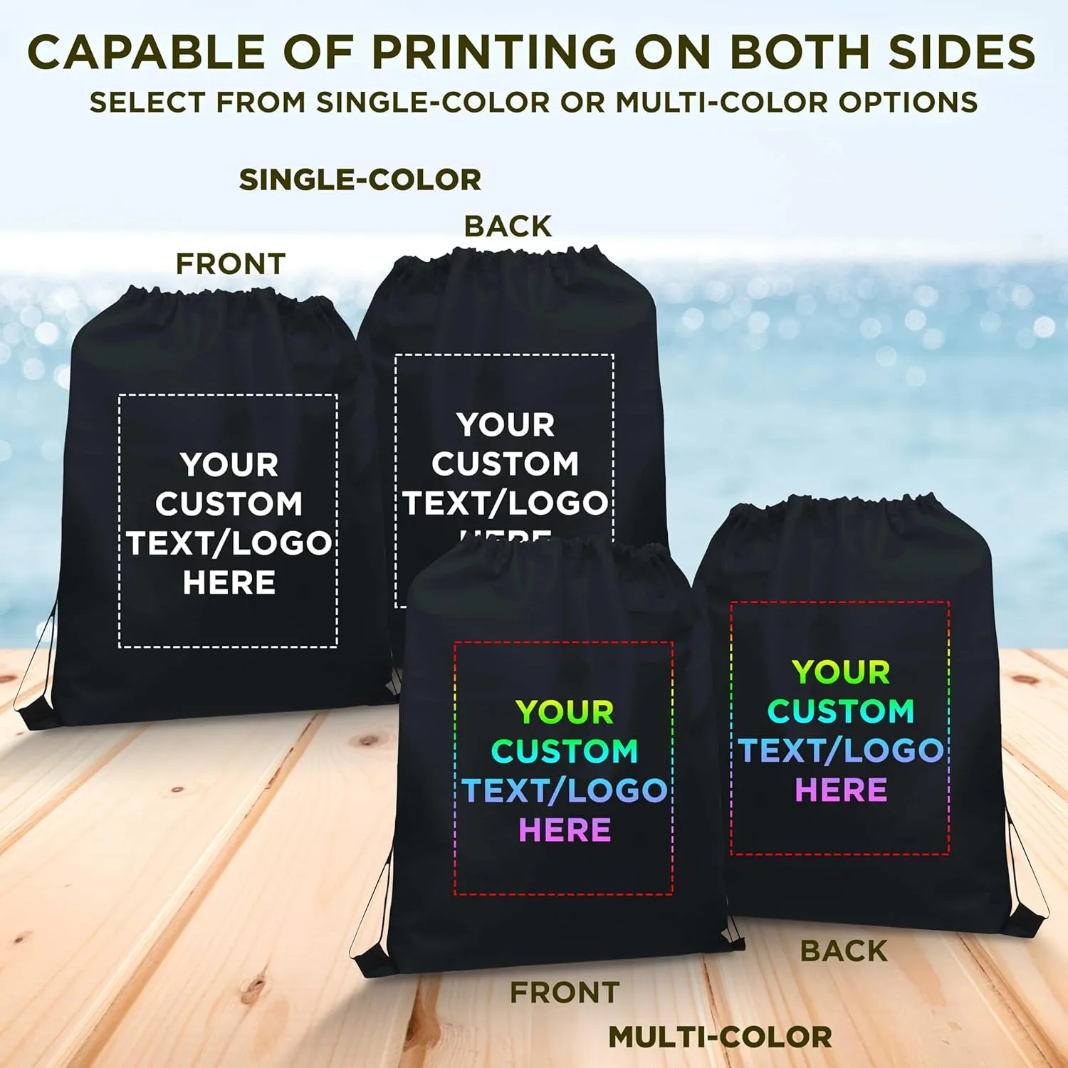 DISCOUNT PROMOS Custom Non-Woven Drawstring Backpacks Set of 100, Personalized Bulk Pack - Bring Everywhere You Go, Great for Travelling, Gym and for Everyday Use - Black