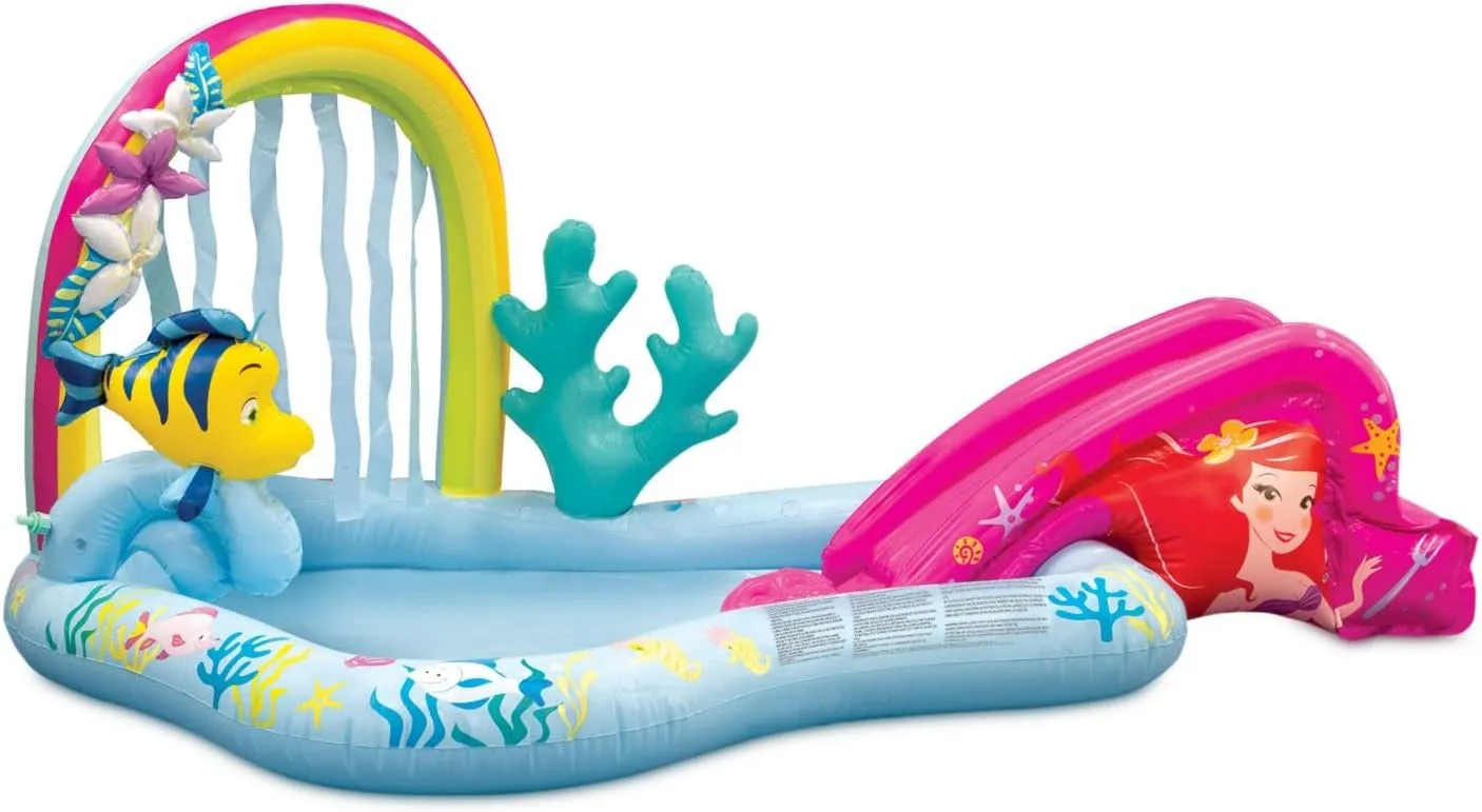 Disney Store Official Ariel Inflatable Kiddie Pool - Inflatable Kids Pool with Water Sprayer, Arch, and Slide - Splash Pad - Inspired by The Little Mermaid, Connects to Garden Hose for Spray