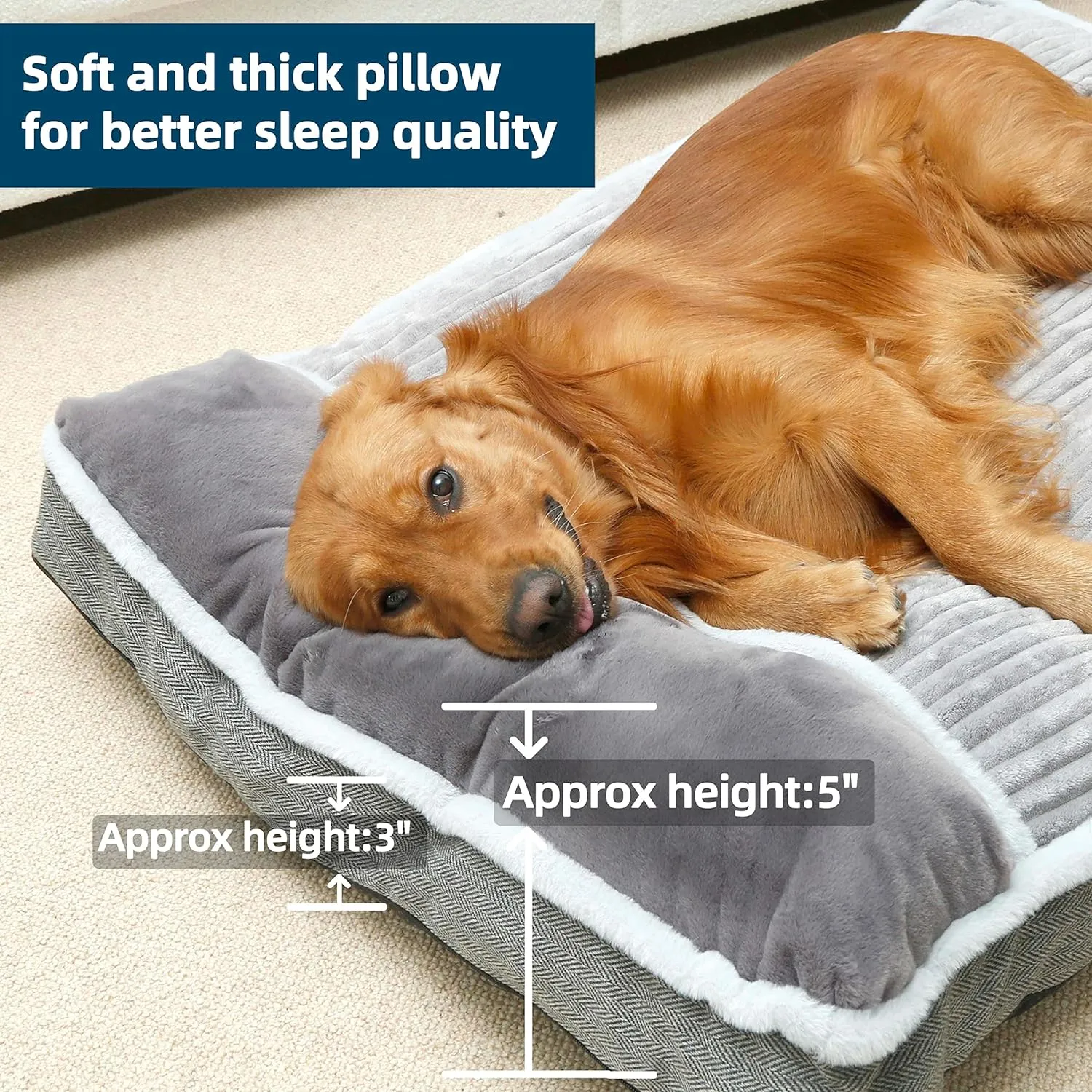 Dog Bed for Large Dogs, Dog Mattress with Pillow for Crate Kennel, Sofa pet Bed, Super Soft pet Bed for Medium, Jumbo, Small Dogs Breeds (Grey, Large:(31"x25"x3"))