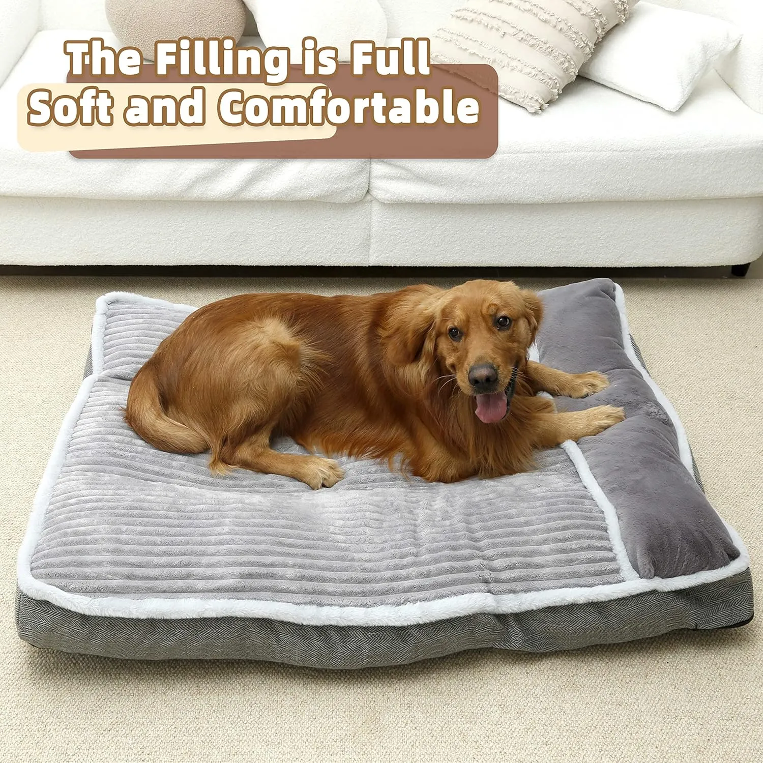 Dog Bed for Large Dogs, Dog Mattress with Pillow for Crate Kennel, Sofa pet Bed, Super Soft pet Bed for Medium, Jumbo, Small Dogs Breeds (Grey, Large:(31"x25"x3"))