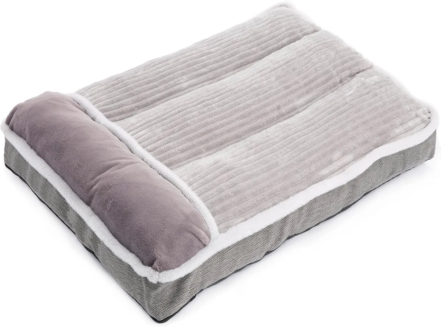 Dog Bed for Large Dogs, Dog Mattress with Pillow for Crate Kennel, Sofa pet Bed, Super Soft pet Bed for Medium, Jumbo, Small Dogs Breeds (Grey, Large:(31"x25"x3"))