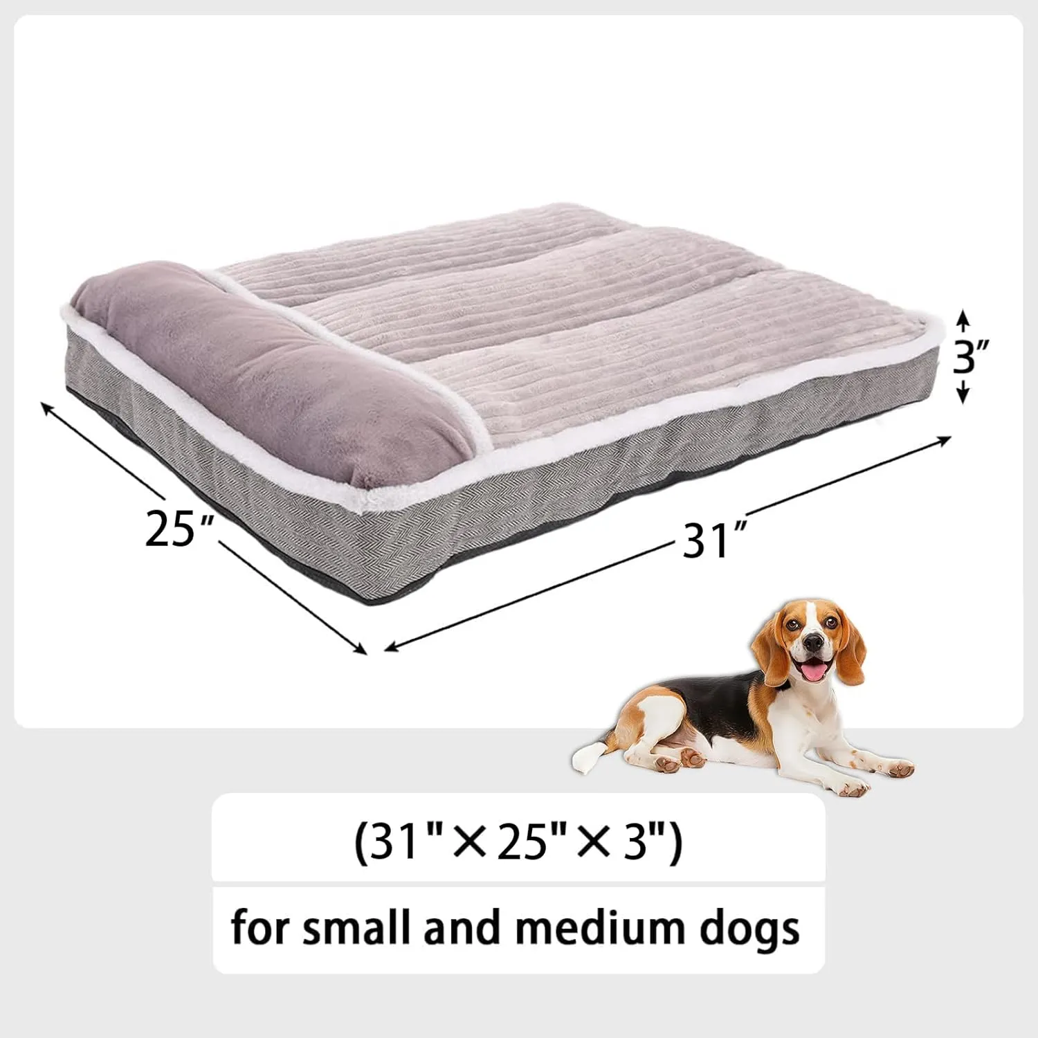 Dog Bed for Large Dogs, Dog Mattress with Pillow for Crate Kennel, Sofa pet Bed, Super Soft pet Bed for Medium, Jumbo, Small Dogs Breeds (Grey, Large:(31"x25"x3"))