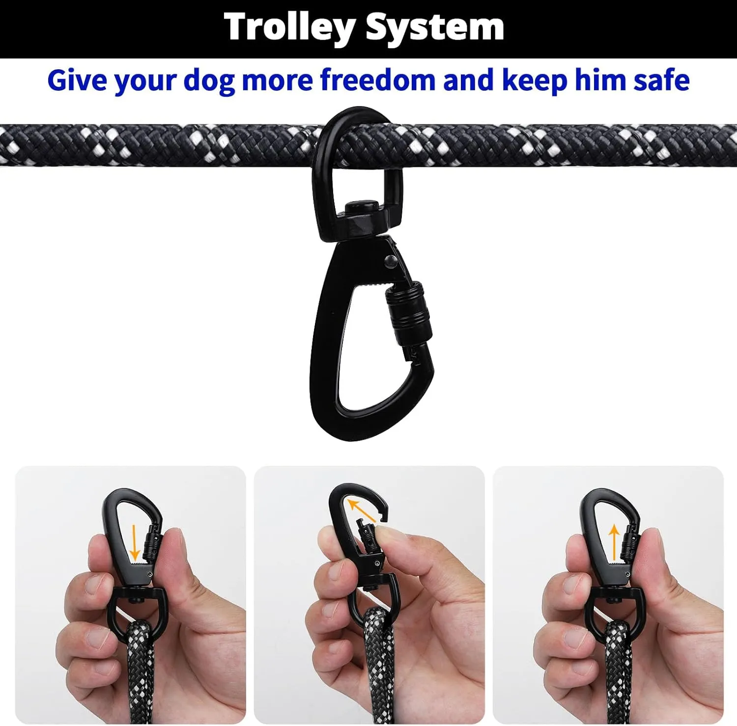 Dog Tie Out Cable for Camping - 50ft/70ft/100ft Portable Reflective Overhead Trolley System for Dogs up to 300lbs - Dog Lead for Yard Camping | Parks | Outdoor Events（Black）