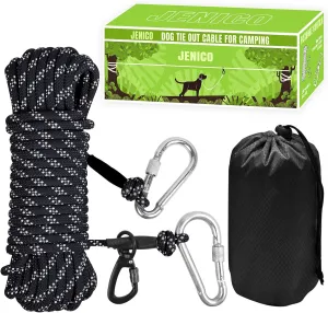 Dog Tie Out Cable for Camping - 50ft/70ft/100ft Portable Reflective Overhead Trolley System for Dogs up to 300lbs - Dog Lead for Yard Camping | Parks | Outdoor Events（Black）