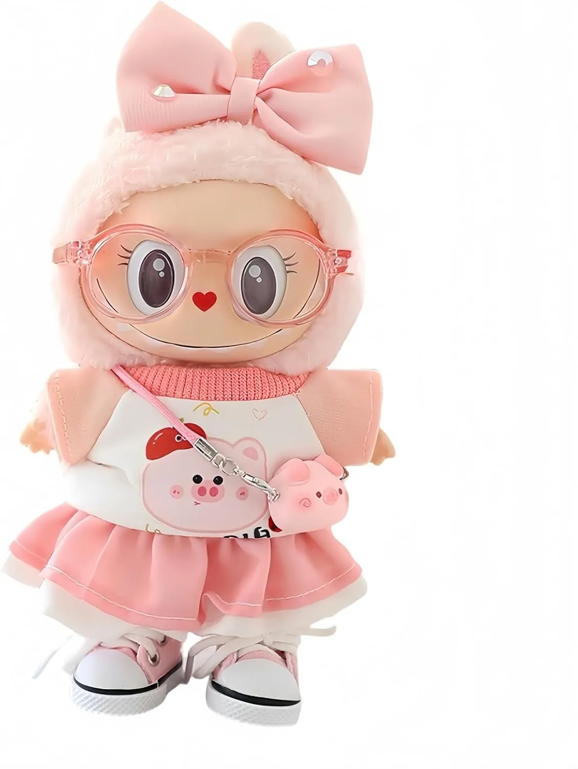 Doll Clothes Compatible with 15cm & 17cm Labubu (No Doll Included), Fashion Doll Dress Skirt Outfit Set 6 Pieces Suitable for La bubu Accessories, Dress Up Hats Clothes for Labubu Doll Pink
