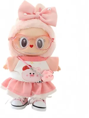 Doll Clothes Compatible with 15cm & 17cm Labubu (No Doll Included), Fashion Doll Dress Skirt Outfit Set 6 Pieces Suitable for La bubu Accessories, Dress Up Hats Clothes for Labubu Doll Pink