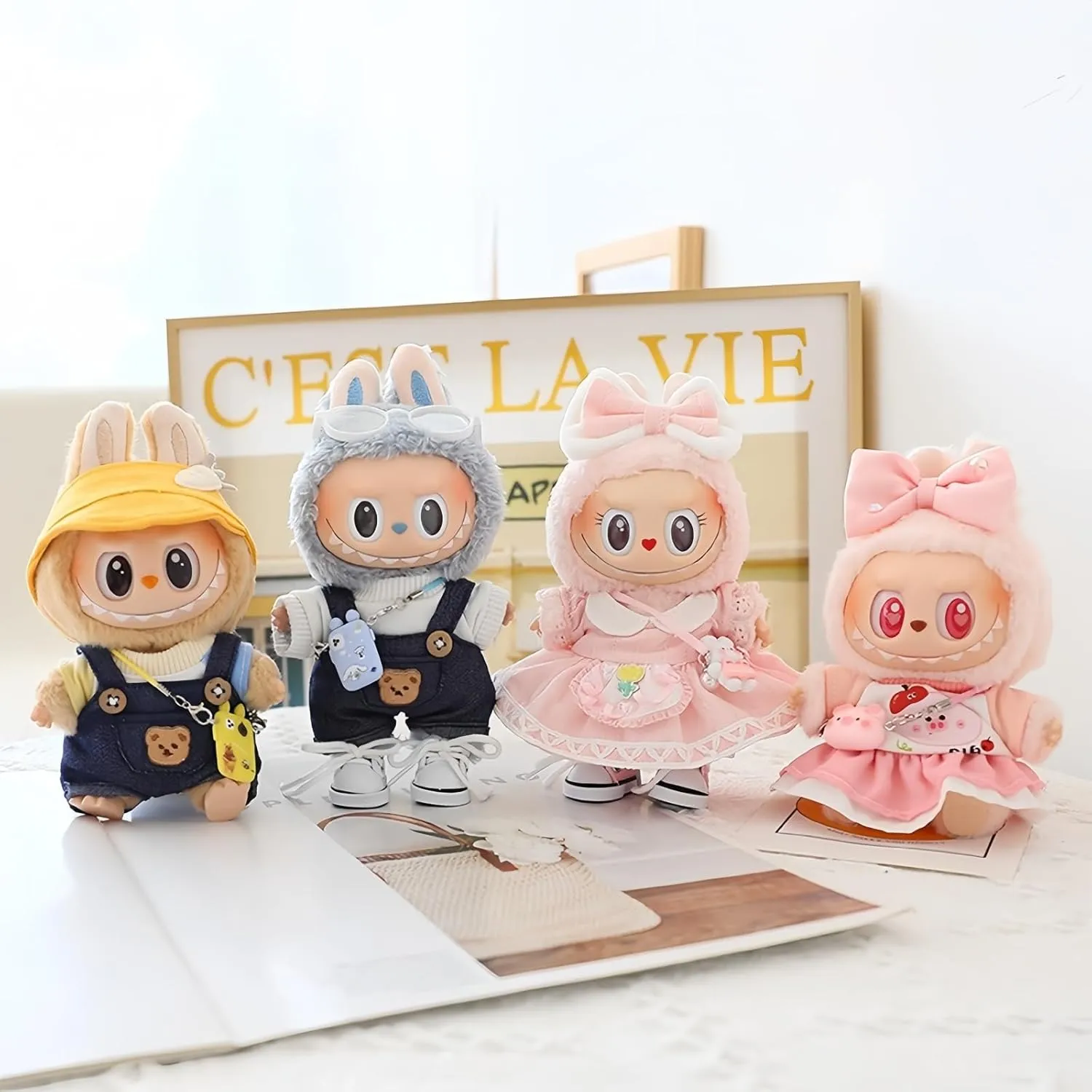 Doll Clothes Compatible with 15cm & 17cm Labubu (No Doll Included), Fashion Doll Dress Skirt Outfit Set 6 Pieces Suitable for La bubu Accessories, Dress Up Hats Clothes for Labubu Doll Pink