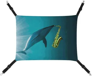Dolpgin Play Saxophone Hanging Cat Bed Soft Breathable Pet Hammock for Cage Pet Sleeper for Kitten Ferret Puppy Rabbit