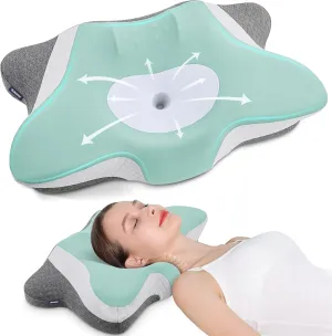 DONAMA Cervical Neck Pillow for Sleeping, Ergonomic Memory Foam Pillows with Built-in/Removable Small Neck Support Pillow, Contour Bed Pillows for Side Back Stomach Sleepers with Cooling Pillowcase