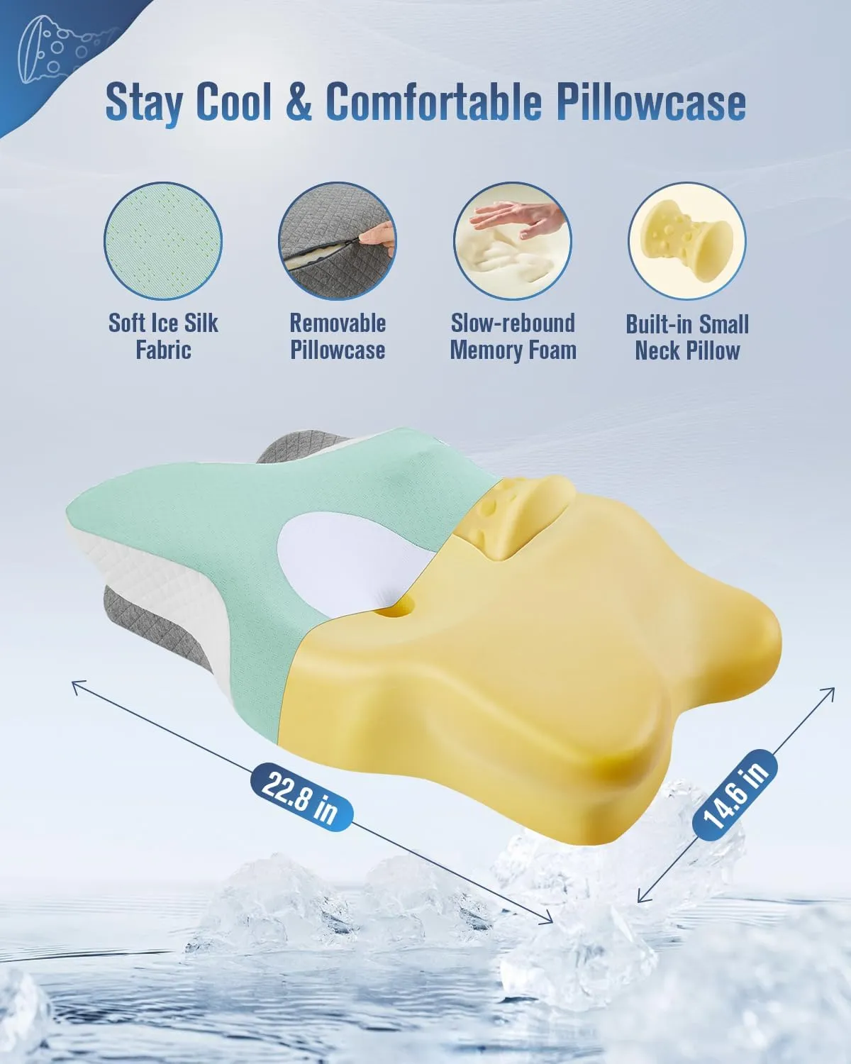 DONAMA Cervical Neck Pillow for Sleeping, Ergonomic Memory Foam Pillows with Built-in/Removable Small Neck Support Pillow, Contour Bed Pillows for Side Back Stomach Sleepers with Cooling Pillowcase