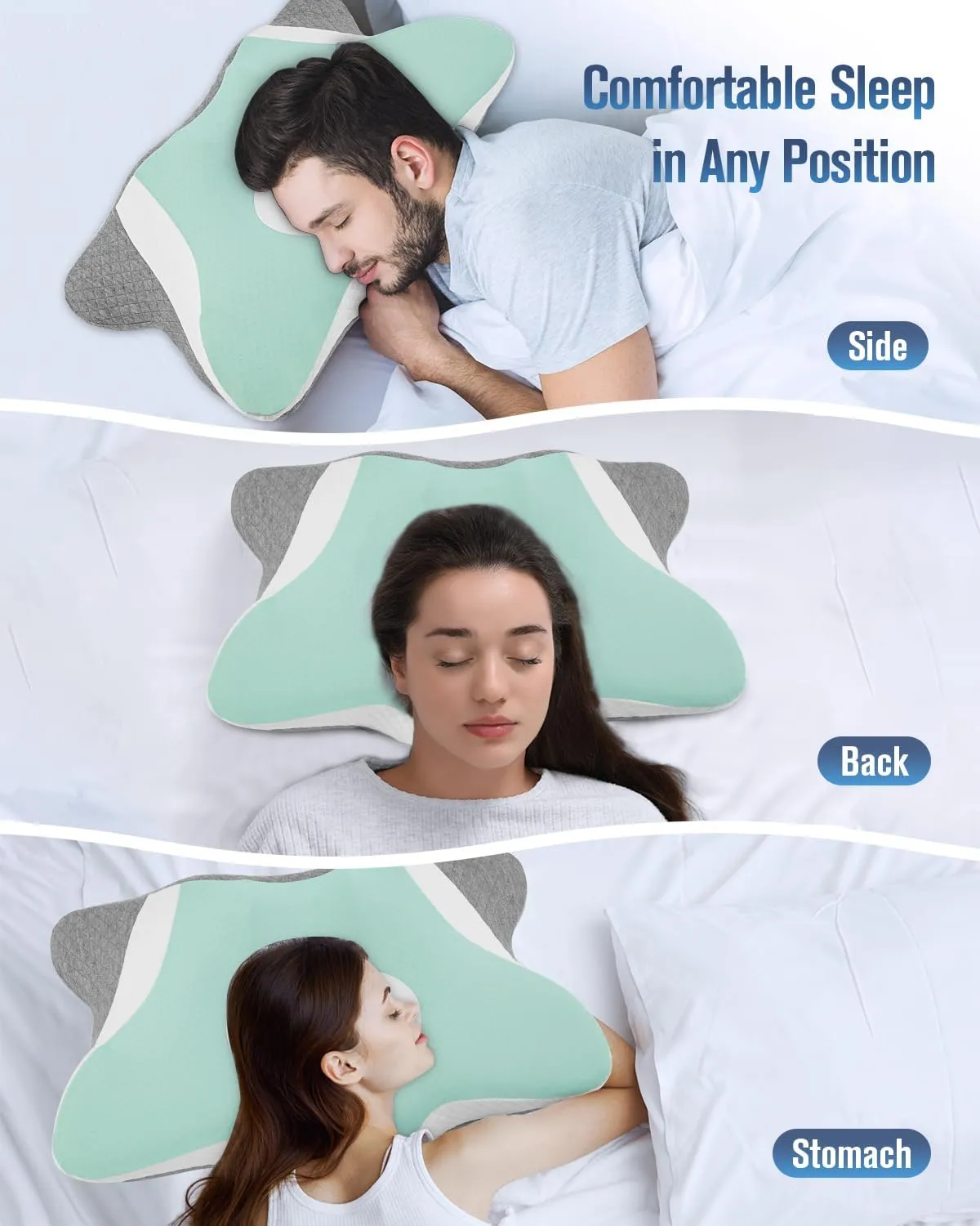 DONAMA Cervical Neck Pillow for Sleeping, Ergonomic Memory Foam Pillows with Built-in/Removable Small Neck Support Pillow, Contour Bed Pillows for Side Back Stomach Sleepers with Cooling Pillowcase