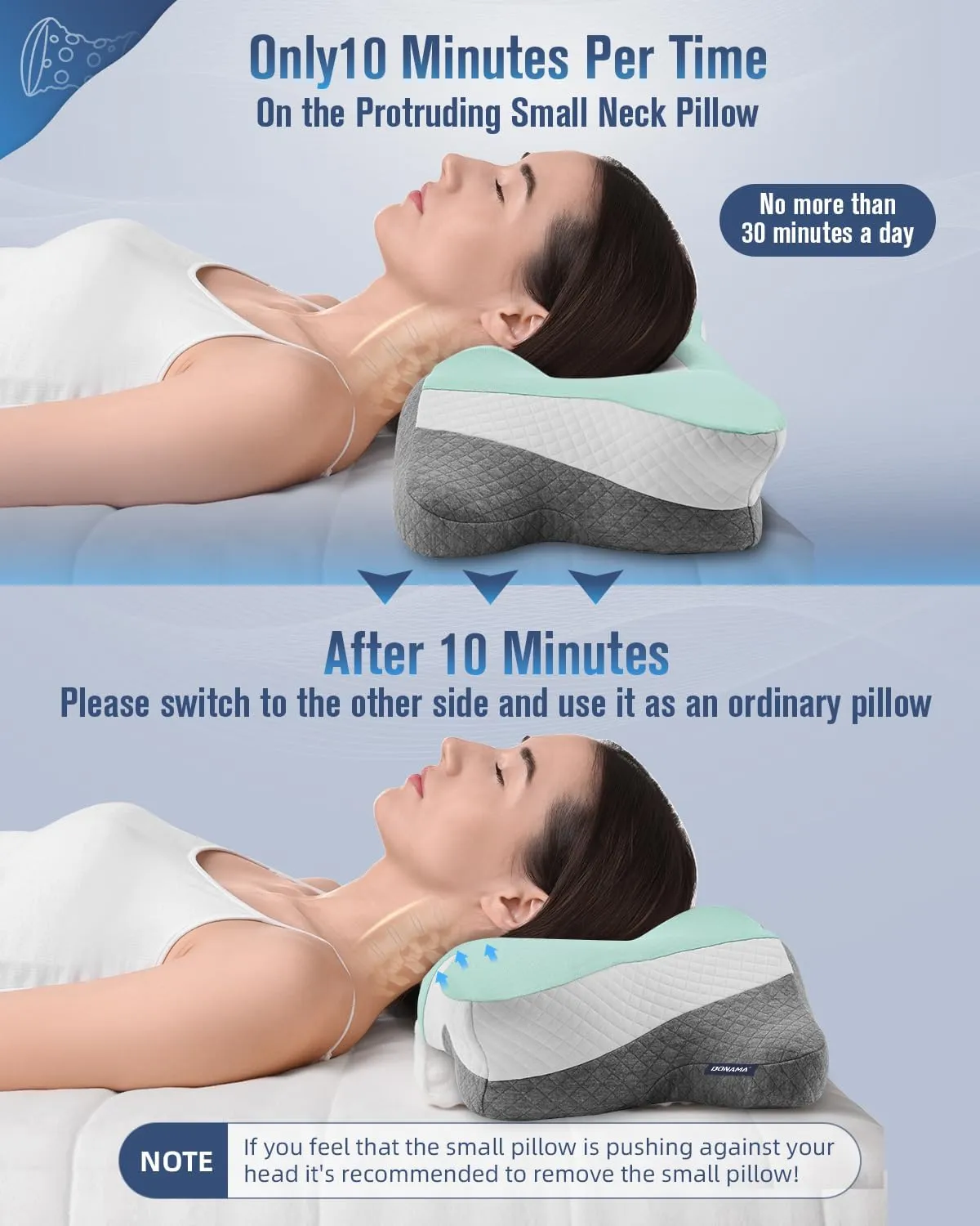 DONAMA Cervical Neck Pillow for Sleeping, Ergonomic Memory Foam Pillows with Built-in/Removable Small Neck Support Pillow, Contour Bed Pillows for Side Back Stomach Sleepers with Cooling Pillowcase