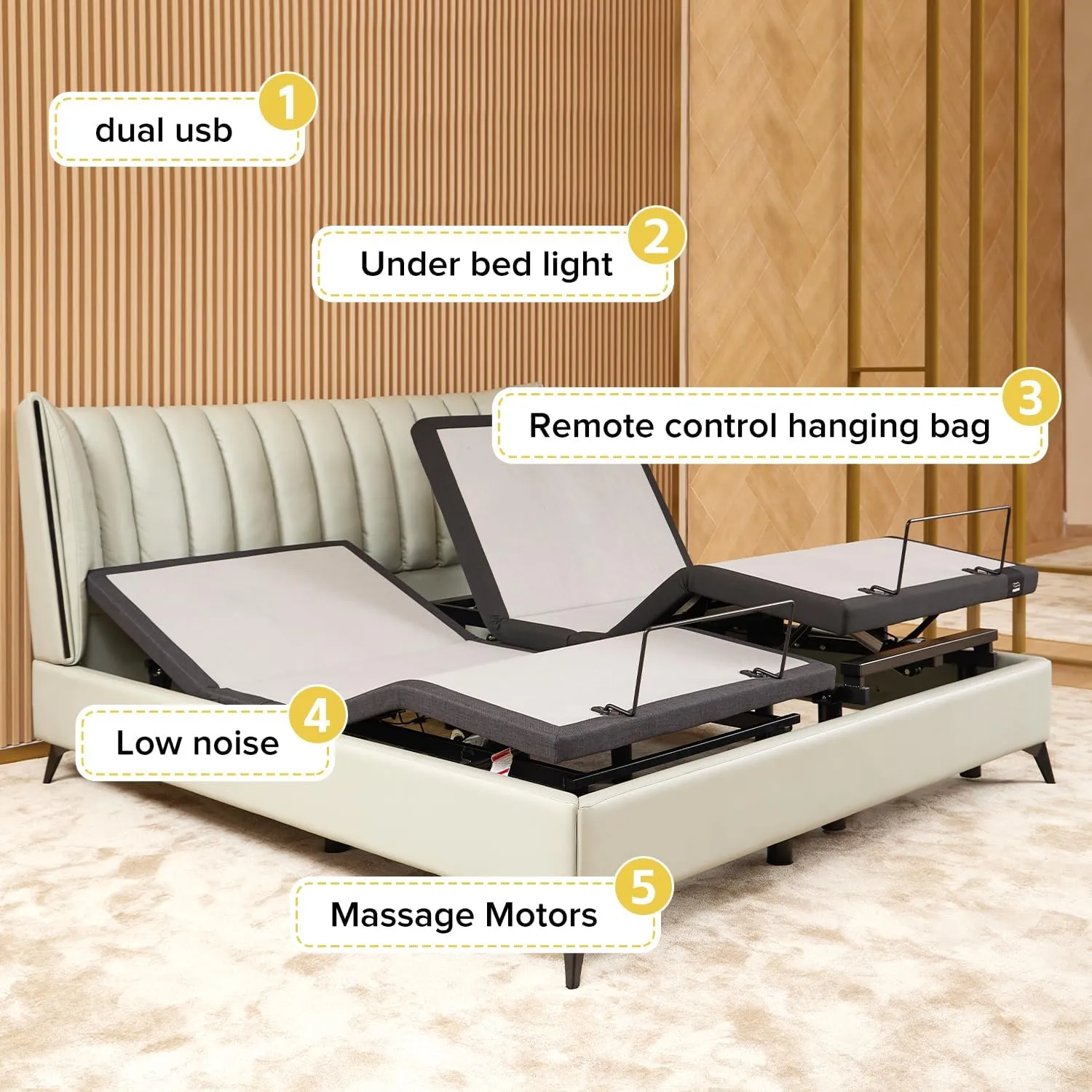 Donext Ergonomic Twin XL Size Adjustable Bed Frame, Electric Base w/Wireless Remote Control, Head and Foot Incline, Massage, Under-Bed Nightlight, USB Ports