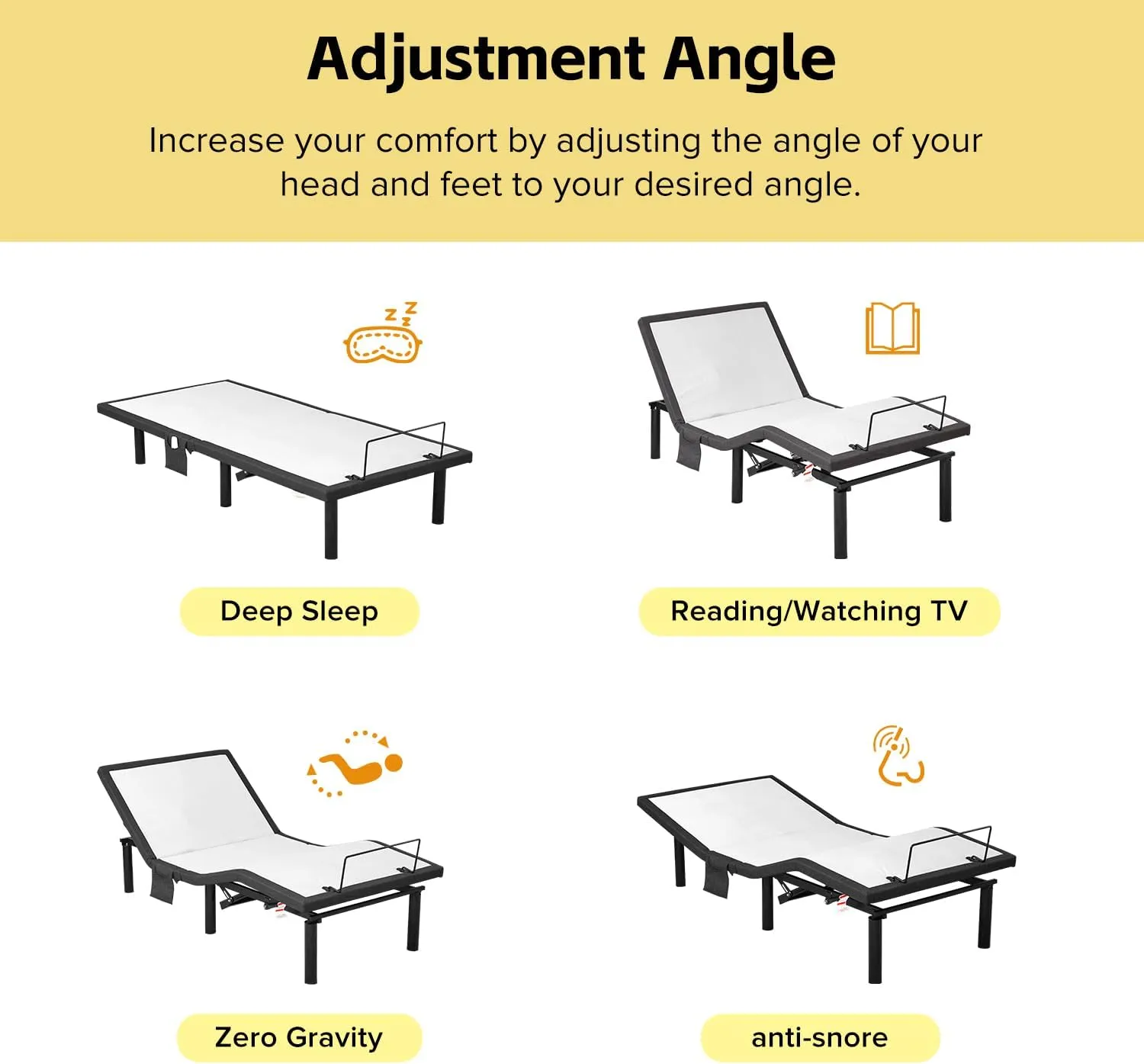 Donext Ergonomic Twin XL Size Adjustable Bed Frame, Electric Base w/Wireless Remote Control, Head and Foot Incline, Massage, Under-Bed Nightlight, USB Ports