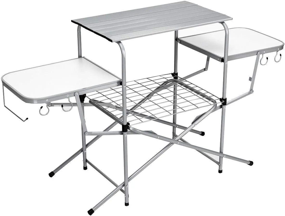 DORTALA Folding Camping Table with Carry Bag, Folding BBQ Table Grilling Stand with Storage Lower Shelf and Hook,Portable Cook Station Table Quick Setup for BBQ Party, Camping, Picnics