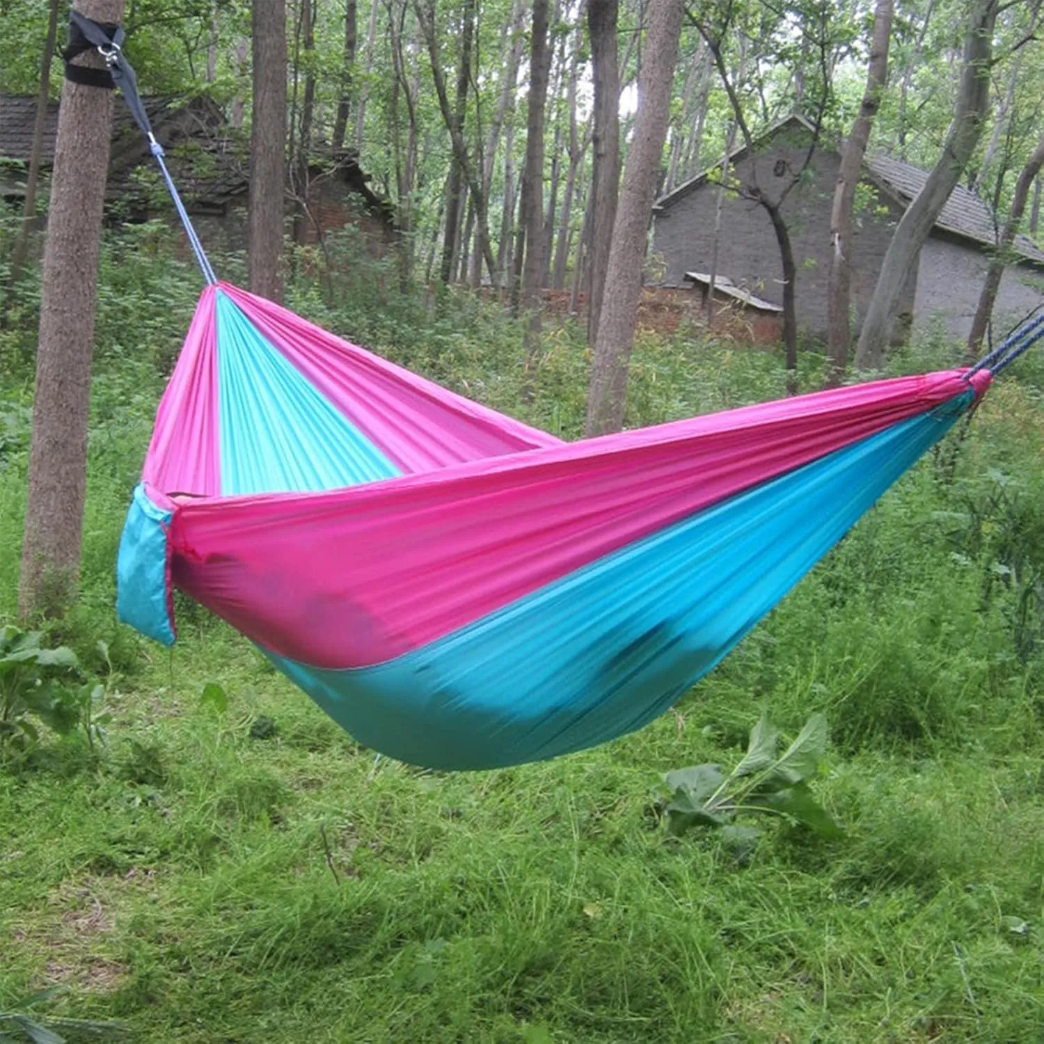 Double Camping Hammock for 1 2 People with Tree Straps, Lightweight Portable 210T Parachute Nylon Hammock for Hiking, Traveling, Backpacking and Backyard,D,250x140cm