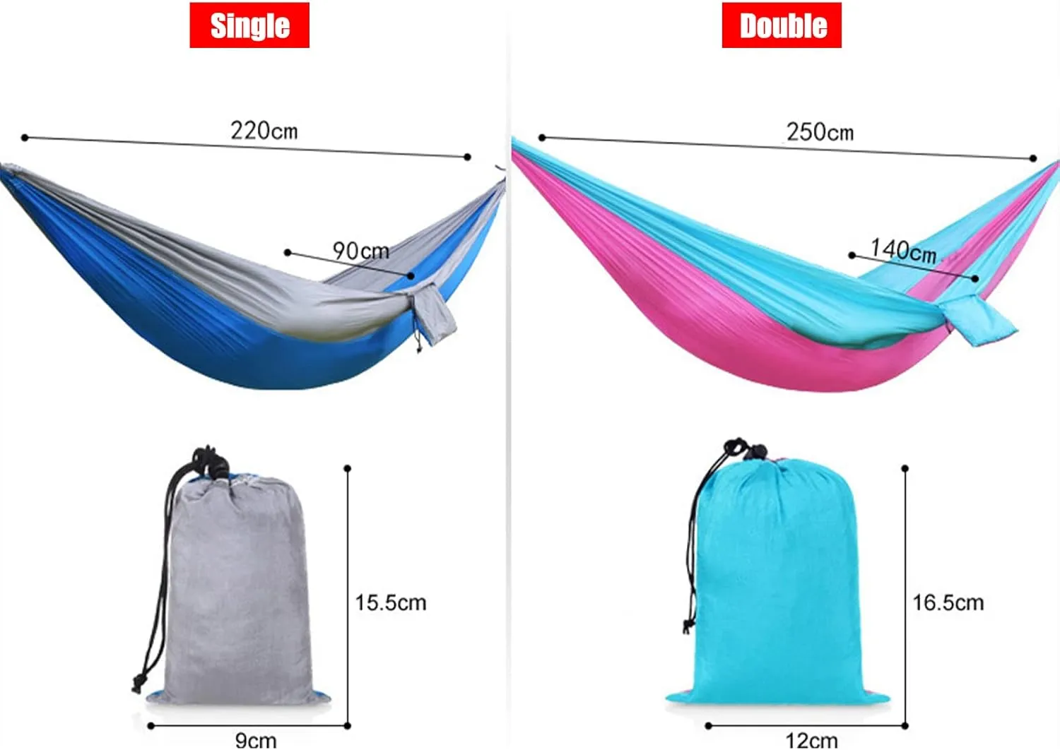 Double Camping Hammock for 1 2 People with Tree Straps, Lightweight Portable 210T Parachute Nylon Hammock for Hiking, Traveling, Backpacking and Backyard,D,250x140cm