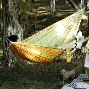 Double Camping Hammock Outdoor Swing Lightweight Travel Hammock with Storage Bag, 102 * 5.5In, Load-Bearing 440Ib, High-Strength Tension Straps, Camping Must Have,Orange